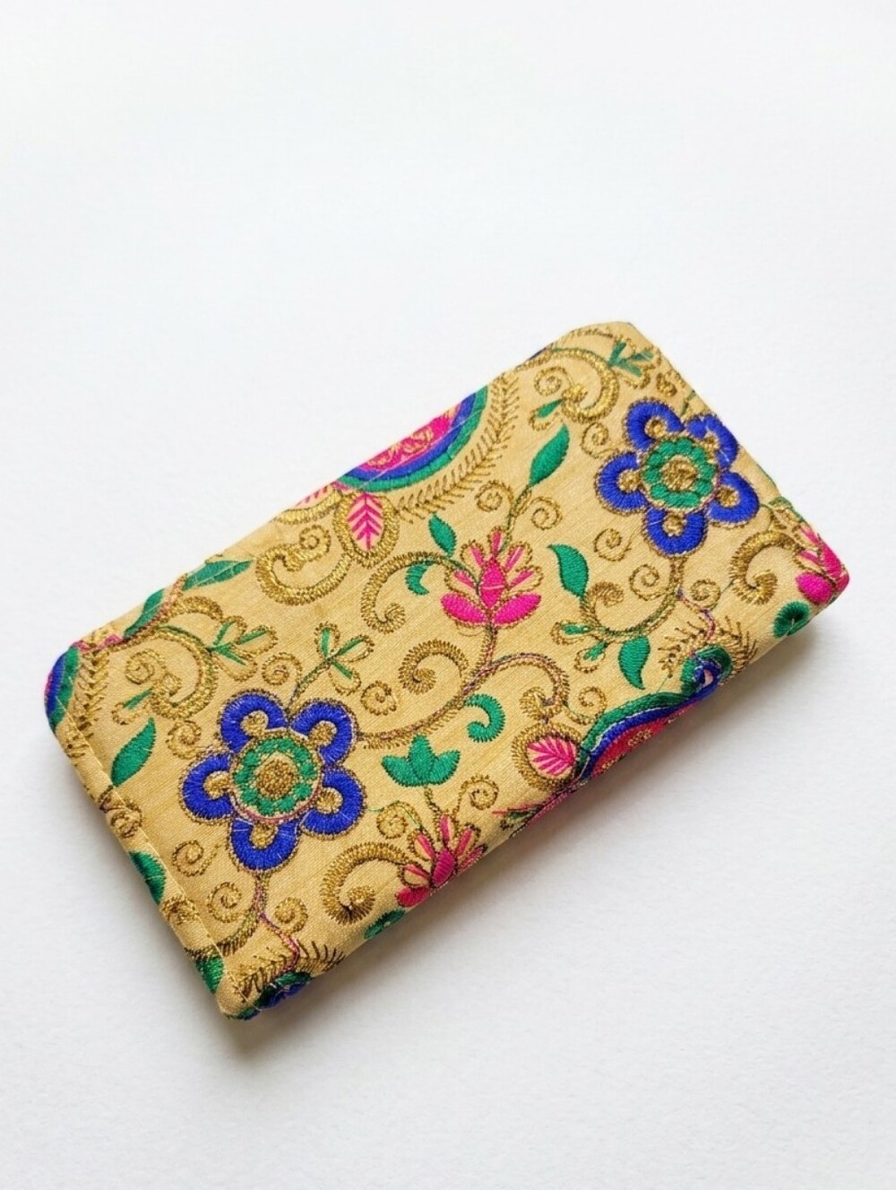 Floral Metallic Embroidered Clutch Wallet